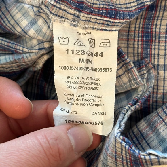 Wrangler‎ 20X Plaid Snap Button Short Sleeve Western Shirt Men's Medium Blue - Picture 7 of 7